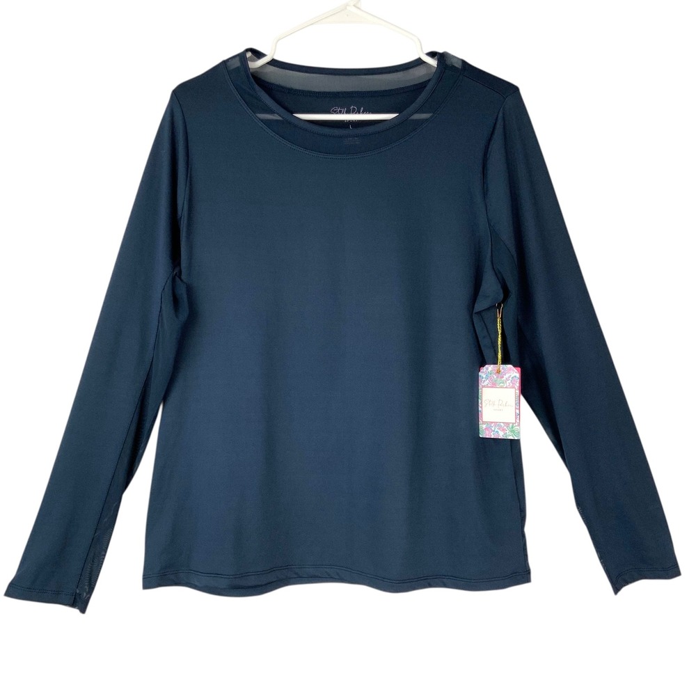 Stella Parker Sport Blue Long Sleeve Top Women Size L UPF 50 Mesh Activewear